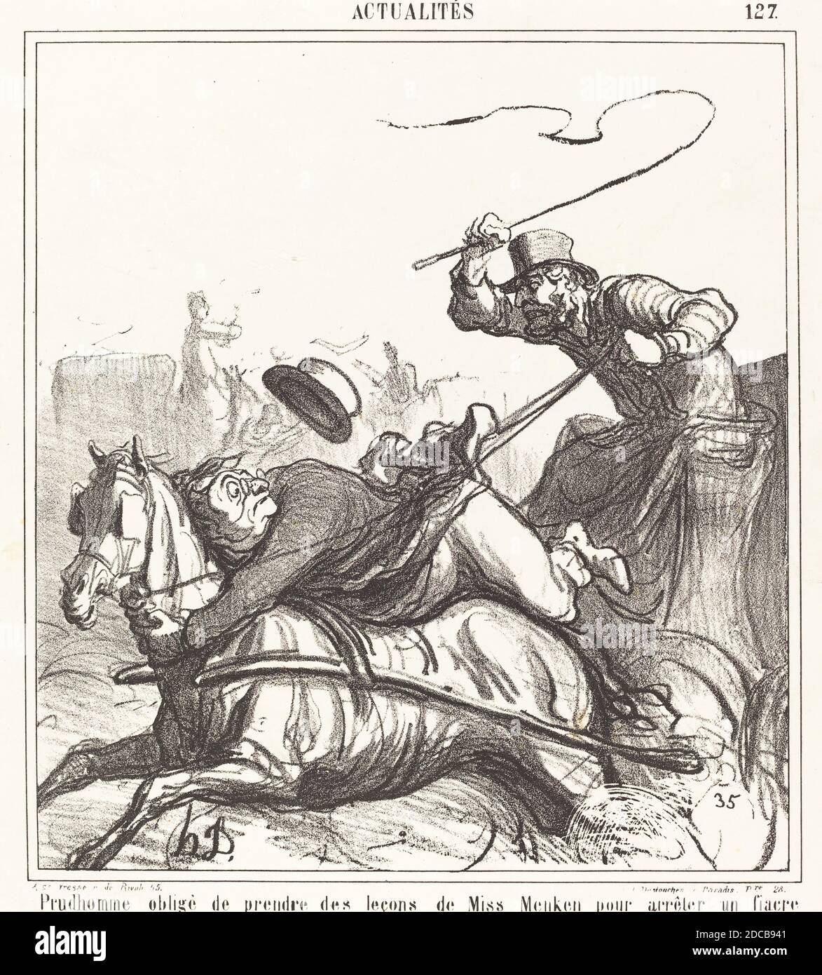 Honoré Daumier, (artista), francese, 1808 - 1879, Prudhomme obligé de prendre des leçons..., Actualités, (serie), 1867, litografia Foto Stock