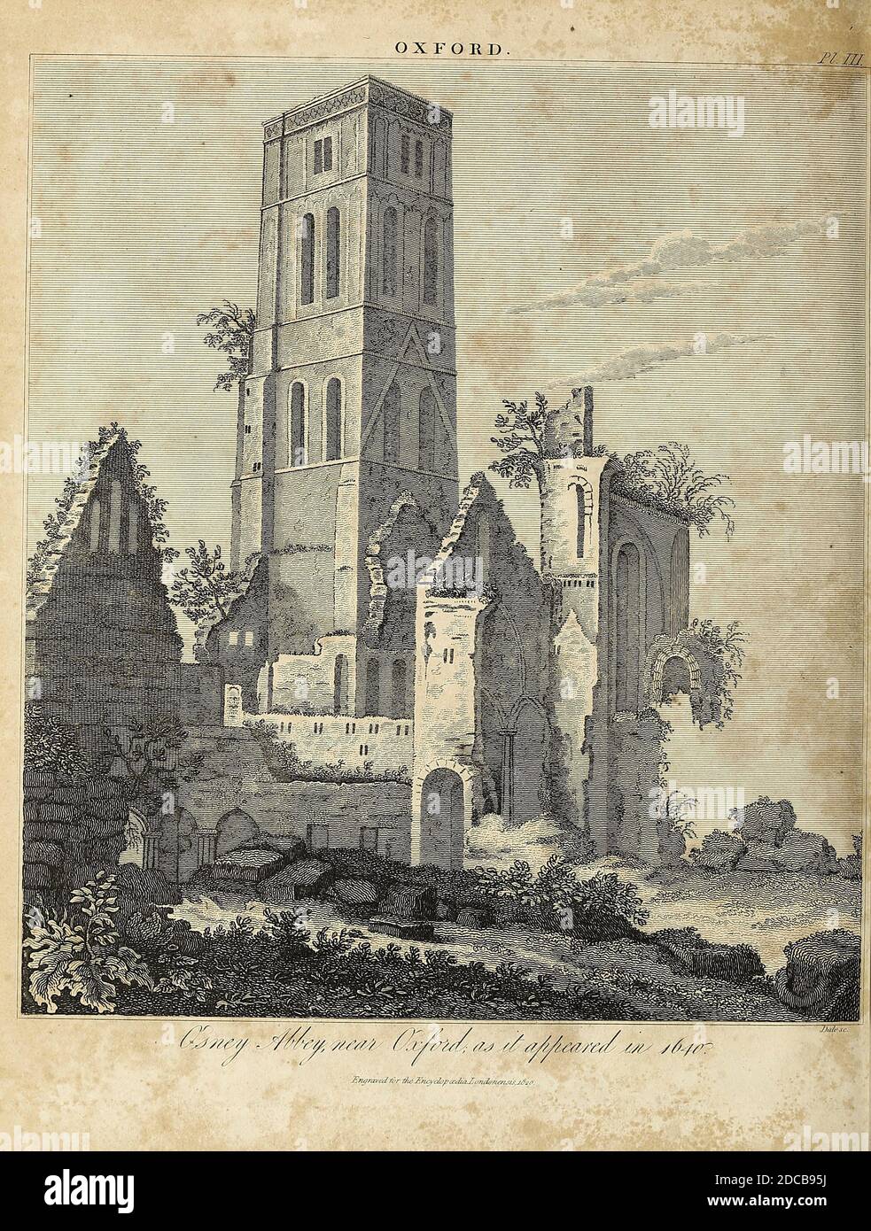 Osney Abbey vicino Oxford come apparve nel 1640 Osney Abbey o Oseney Abbey, in seguito Osney Cathedral, fu una casa di canoni agostiniani ad Osney nell'Oxfordshire. Il sito è a sud della moderna Botley Road, lungo Mill Street vicino al cimitero di Osney, vicino alla linea ferroviaria appena a sud della stazione di Oxford. Fu fondata come priorato nel 1129, diventando un'abbazia intorno al 1154. Fu sciolto nel 1539 ma fu creata una cattedrale, l'ultimo abate Robert King divenne il primo vescovo di Oxford. La sede fu trasferita alla nuova fondazione della Chiesa di Cristo nel 1545 e l'edificio cadde in rovina. Era uno dei Foto Stock