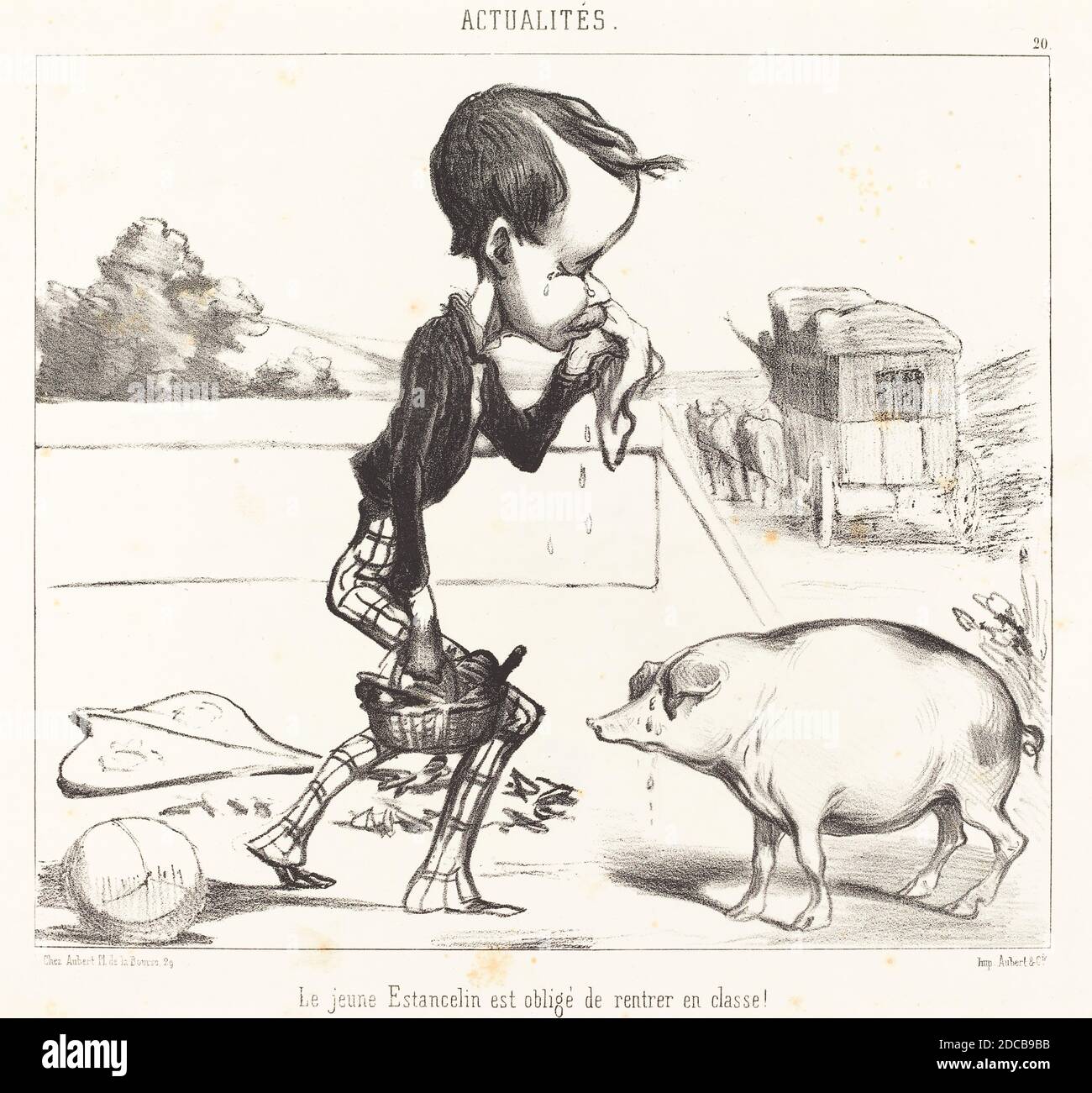 Honoré Daumier, (artista), Francese, 1808 - 1879, le Jeune Estancelin est obligé de rentrer en classe!, Actualités, (serie), 1849, litografia Foto Stock