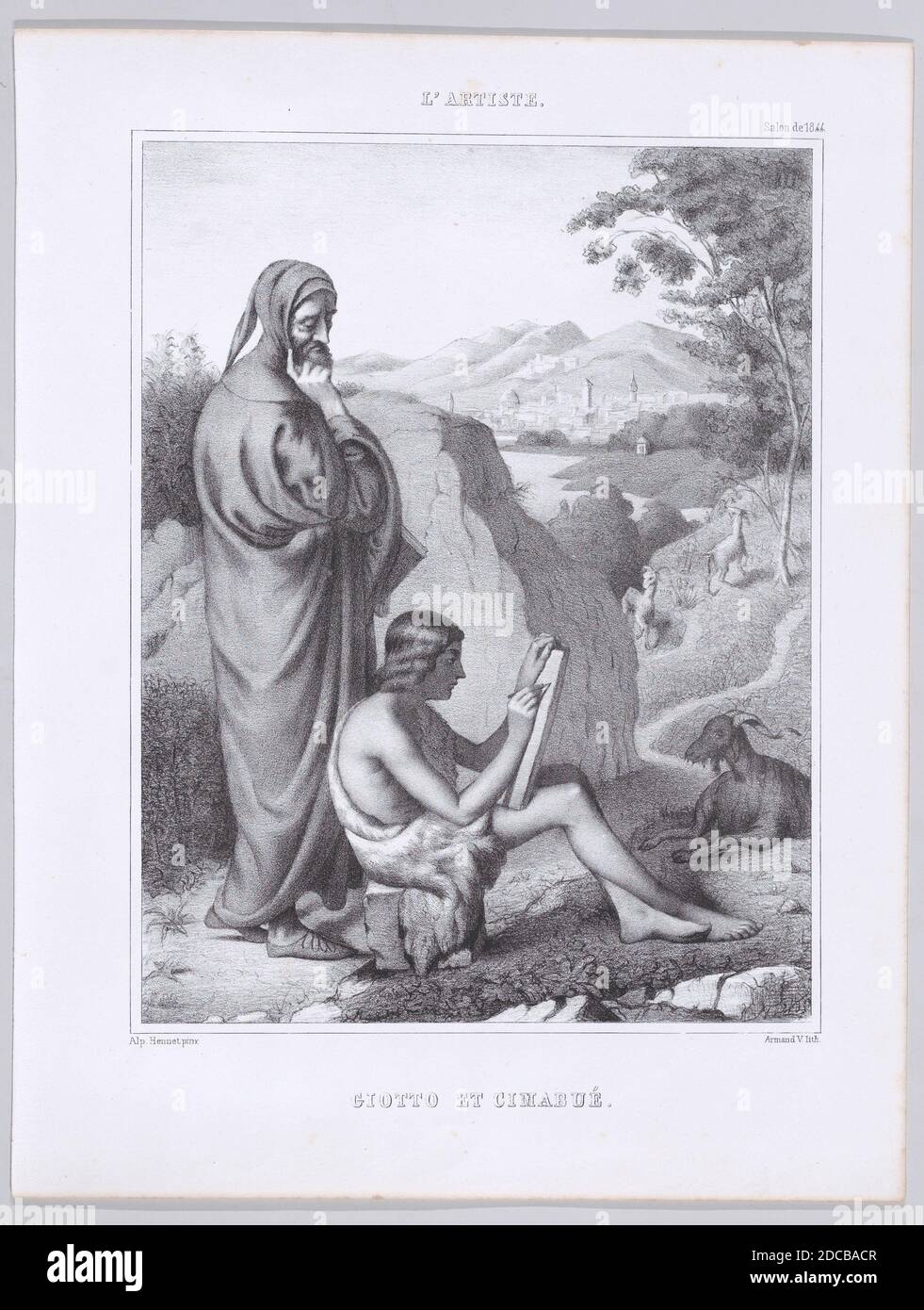 Giotto e Cimabue, da "l'Artiste", 7 luglio 1844. Foto Stock