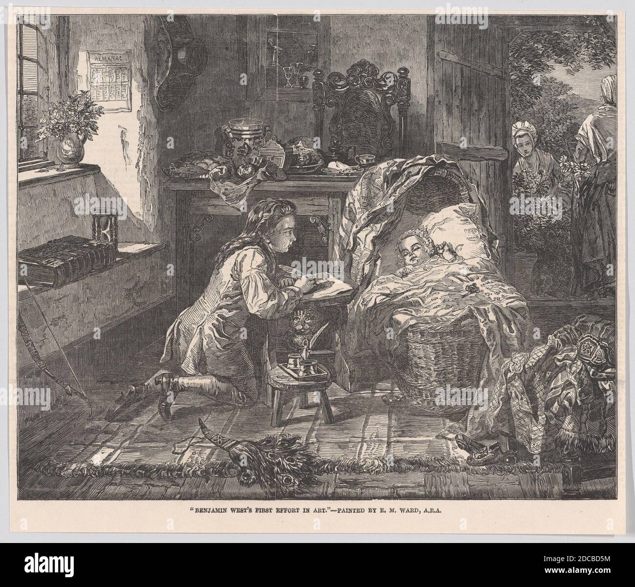 Il primo sforzo di Benjamin West nell'arte, tratto da "Illustrated London News", 12 maggio 1849. Foto Stock