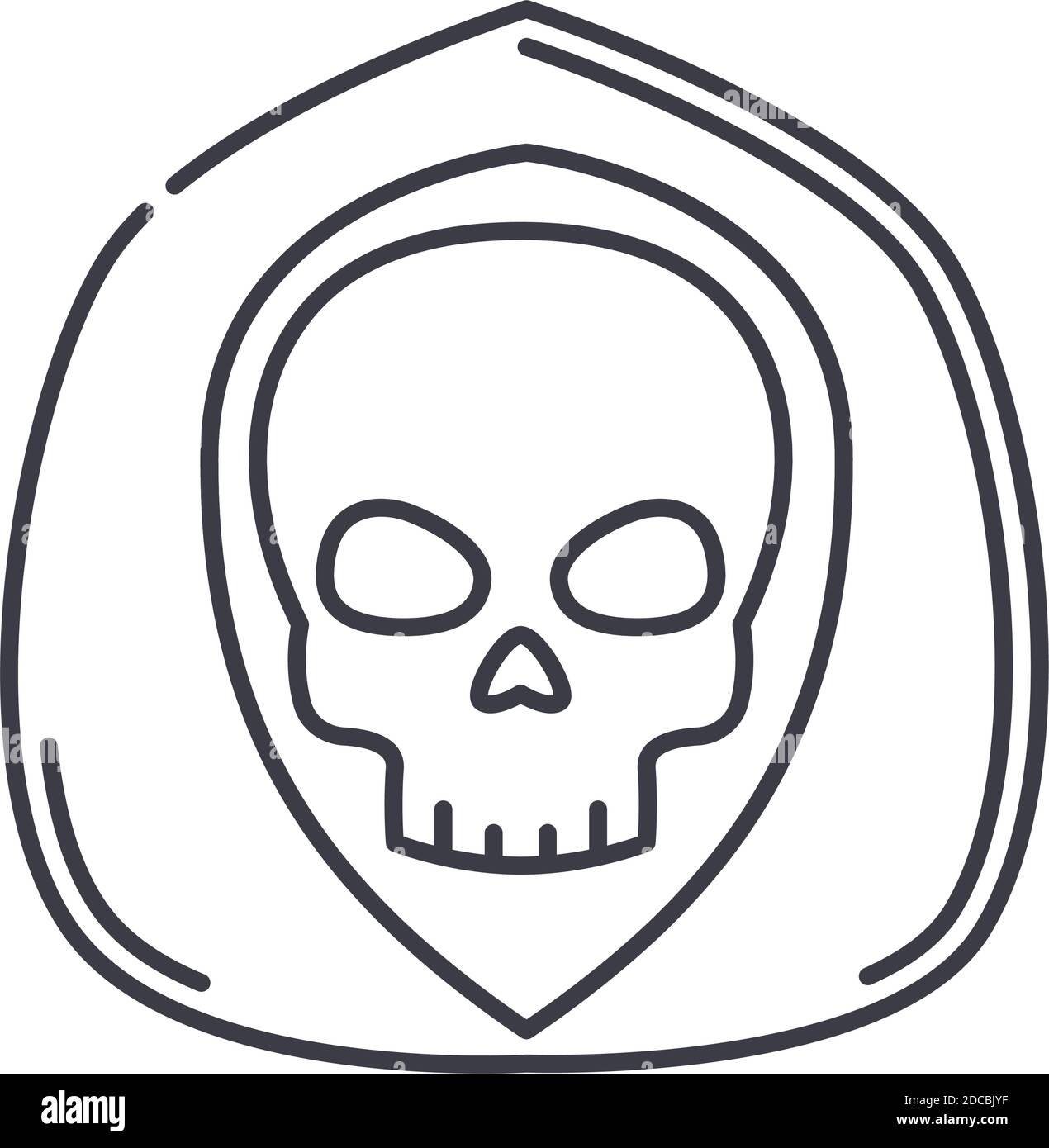 Icona di morte, illustrazione lineare isolata, vettore di linea sottile, segno di disegno di fotoricettore, simbolo di concetto di contorno con tratto modificabile su sfondo bianco. Illustrazione Vettoriale