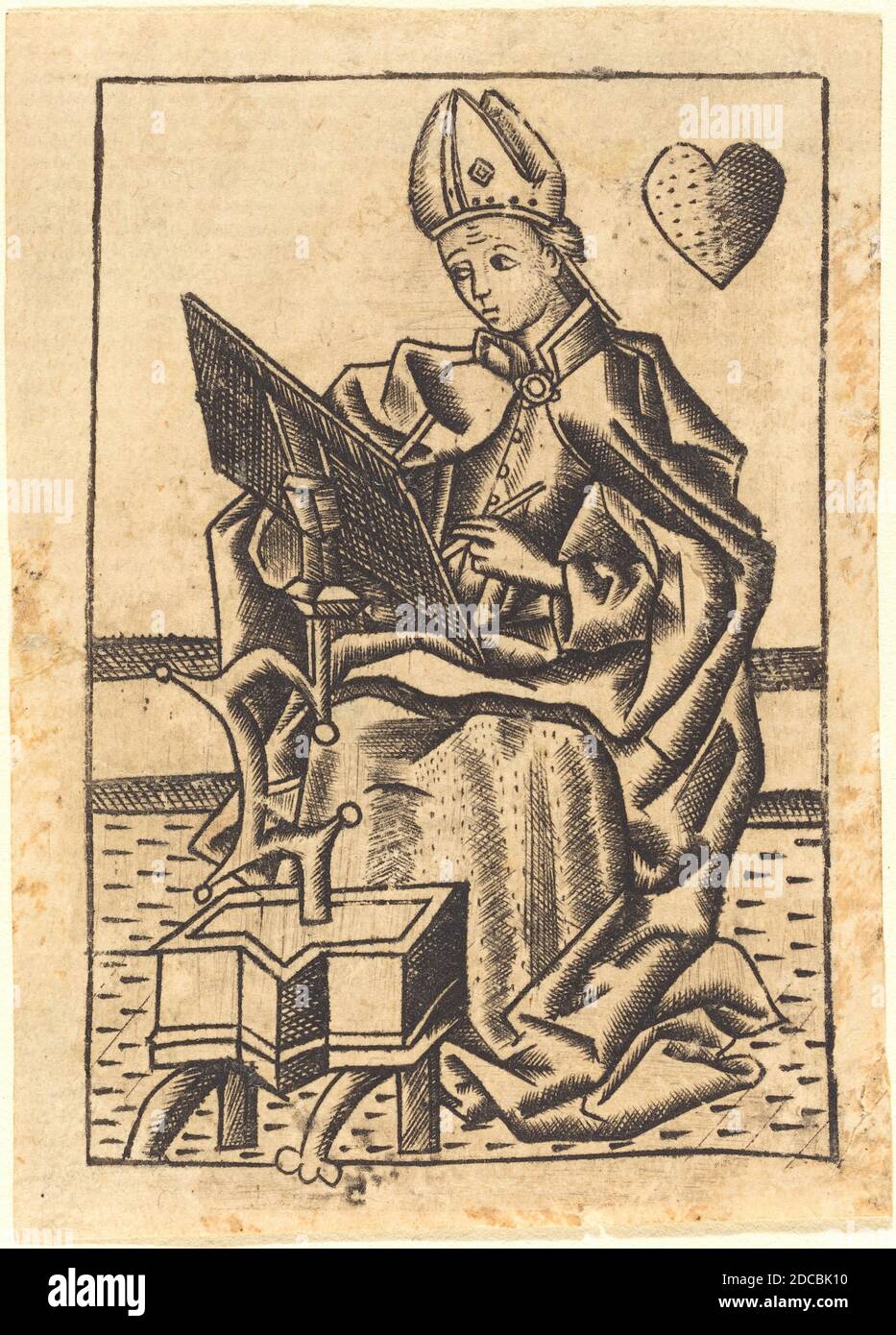 Maestro con i Banderoles, (artista), olandese, attivo c. 1450 - attivo 1475, Sant'Agostino, c. 1450/1460, incisione Foto Stock