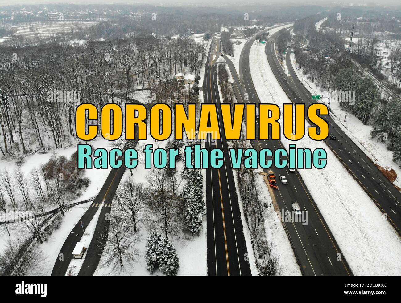 Coronavirus - gara per il vaccino con lo sfondo di La strada innevata in inverno Foto Stock