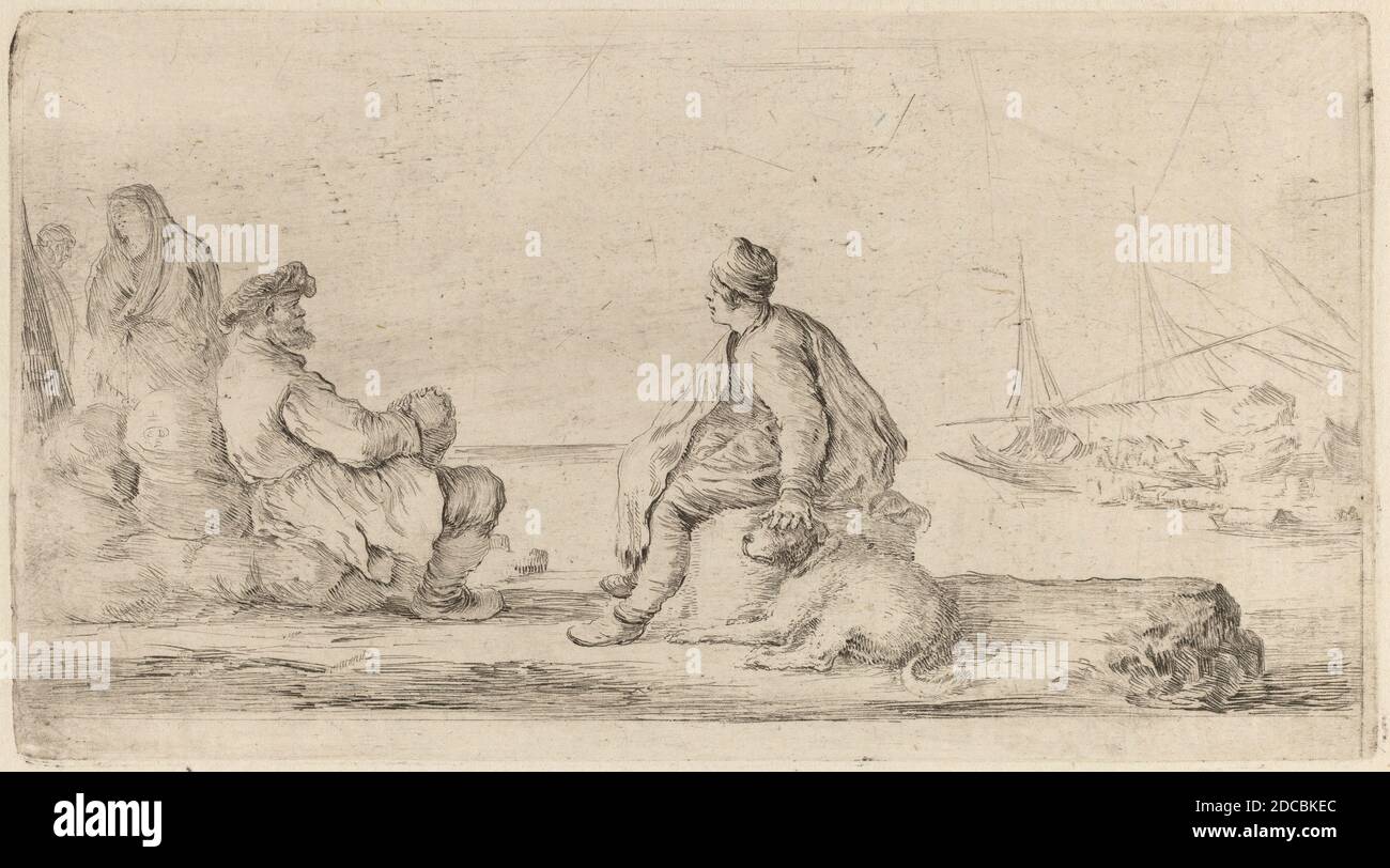 Stefano della Bella, (artista), fiorentino, 1610 - 1664, marinai seduti su una Banca, Quadreria Medicea, vol.3 (1986.50.11-108), (serie), incisione su carta deposta Foto Stock