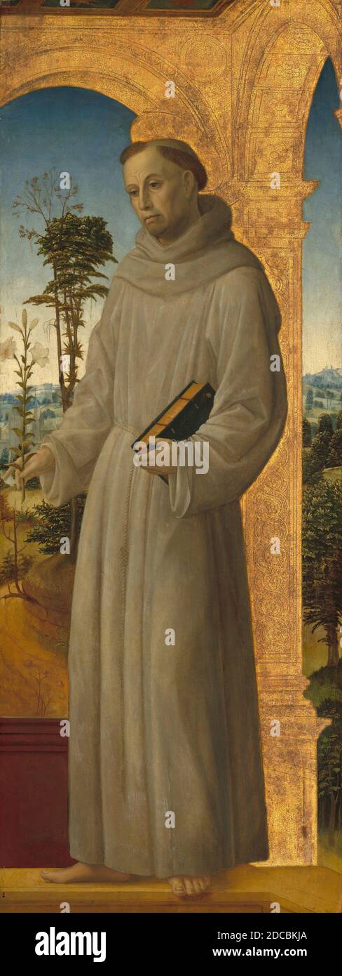Vincenzo Foppa, (artista), lombardo, c. 1430 - 1515/1516, Sant'Antonio da Padova, c.. 1495/1500, olio (?) su pannello, totale: 149 x 56.5 cm (58 11/16 x 22 1/4 pollici), con cornice: 171.5 x 80 x 8.6 cm (67 1/2 x 31 1/2 x 3 3/8 pollici Foto Stock