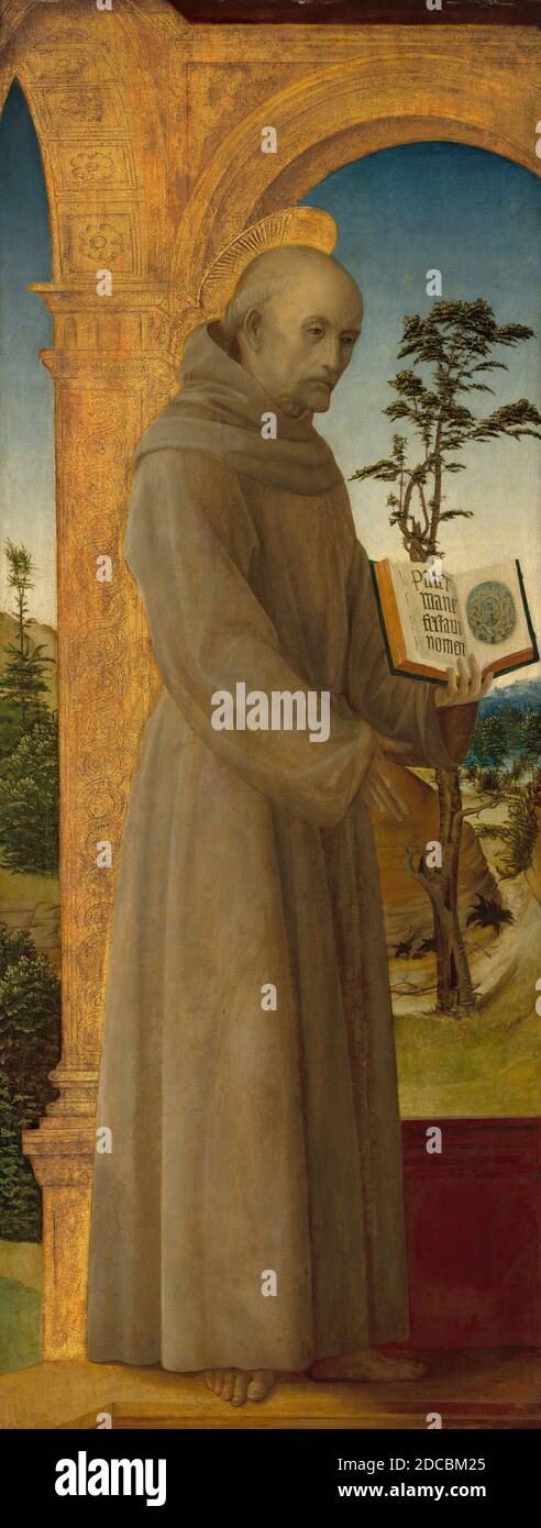 Vincenzo Foppa, (artista), lombardo, c. 1430 - 1515/1516, San Bernardino di Siena, c.. 1495/1500, olio (?) su pannello, totale: 148.9 x 57 cm (58 5/8 x 22 7/16 pollici), con cornice: 64.3 x 44 x 20 cm (25 5/16 x 17 5/16 x 7 7/8 pollici Foto Stock