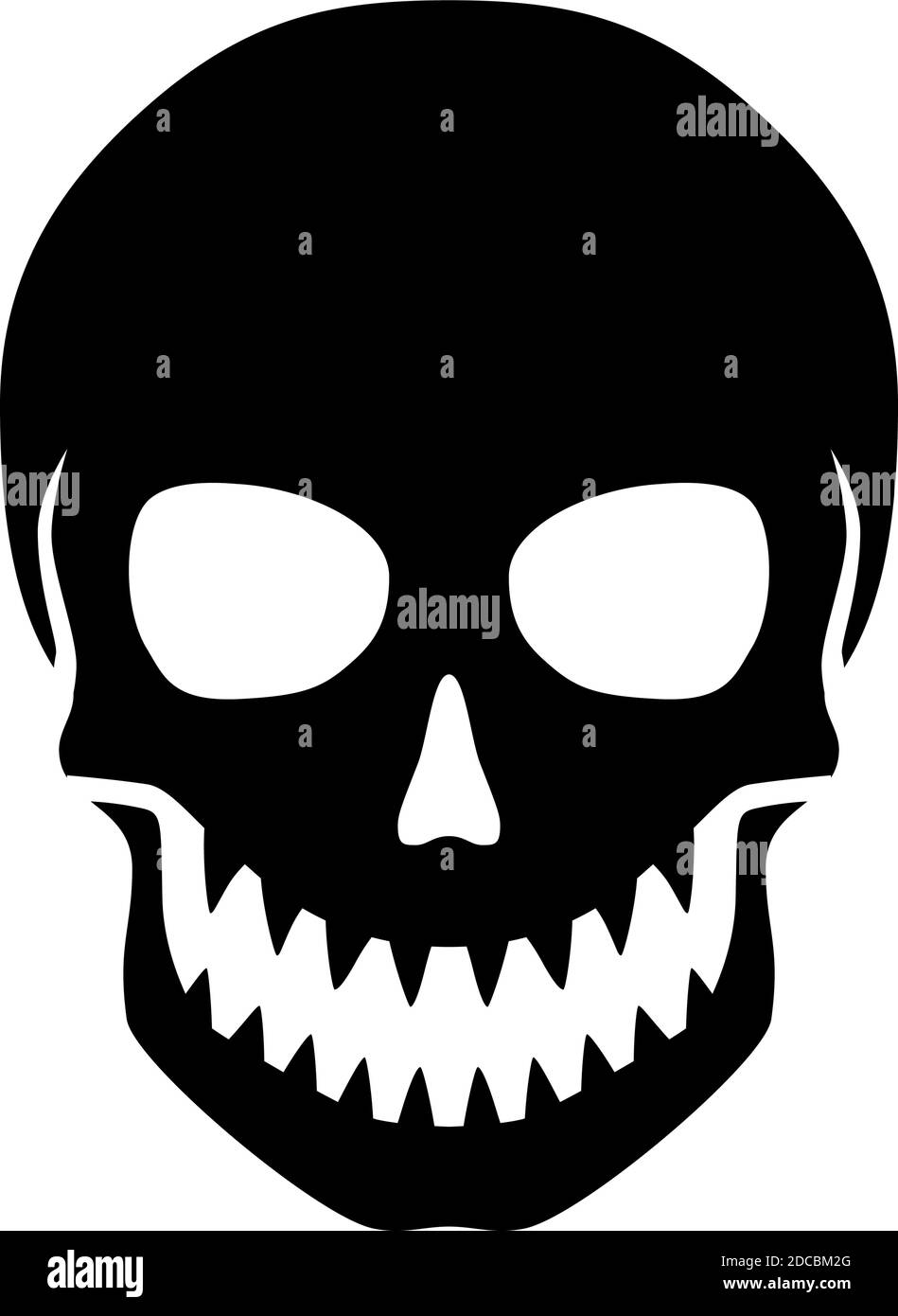 Malvagio scheletro umano testa cranio con denti affilati vettore tatuaggio illustrazione Illustrazione Vettoriale
