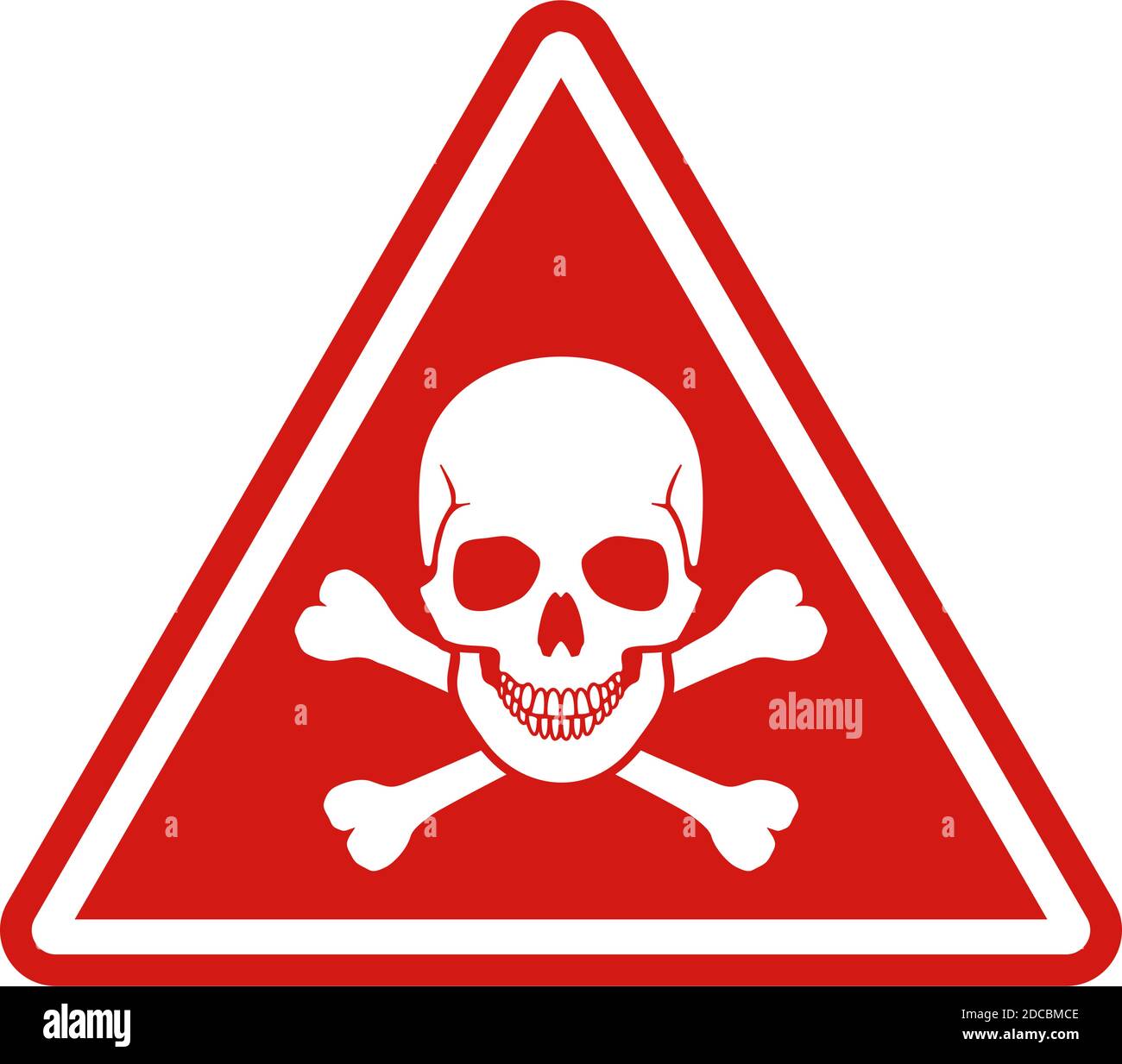 Segnale rosso di avvertenza o pericolo con cranio e crossoni con immagine vettoriale con cornice bianca Illustrazione Vettoriale