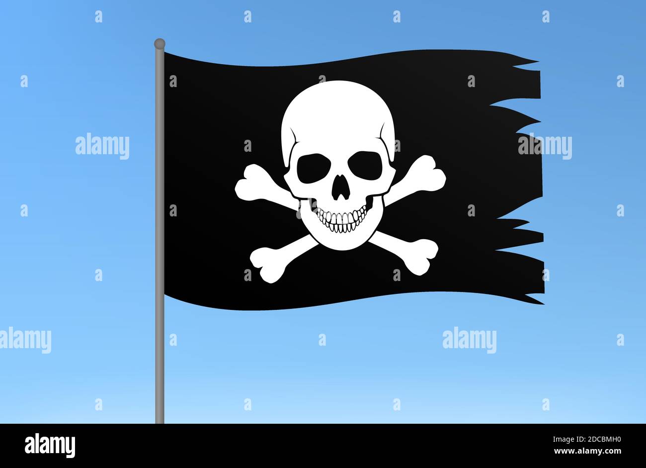 Bandiera nera pirata cranio umano e crossbones simbolo jolly roger illustrazione vettoriale Illustrazione Vettoriale