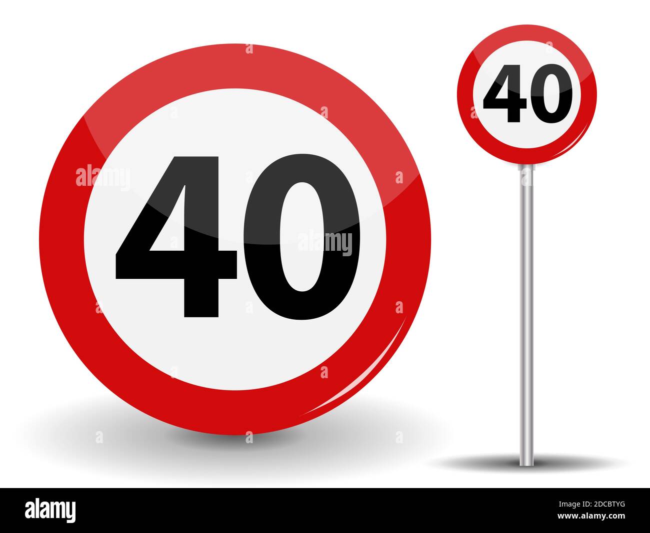 Limite di velocità del segnale di Round Red Road 40 km all'ora. Illustrazione. Foto Stock