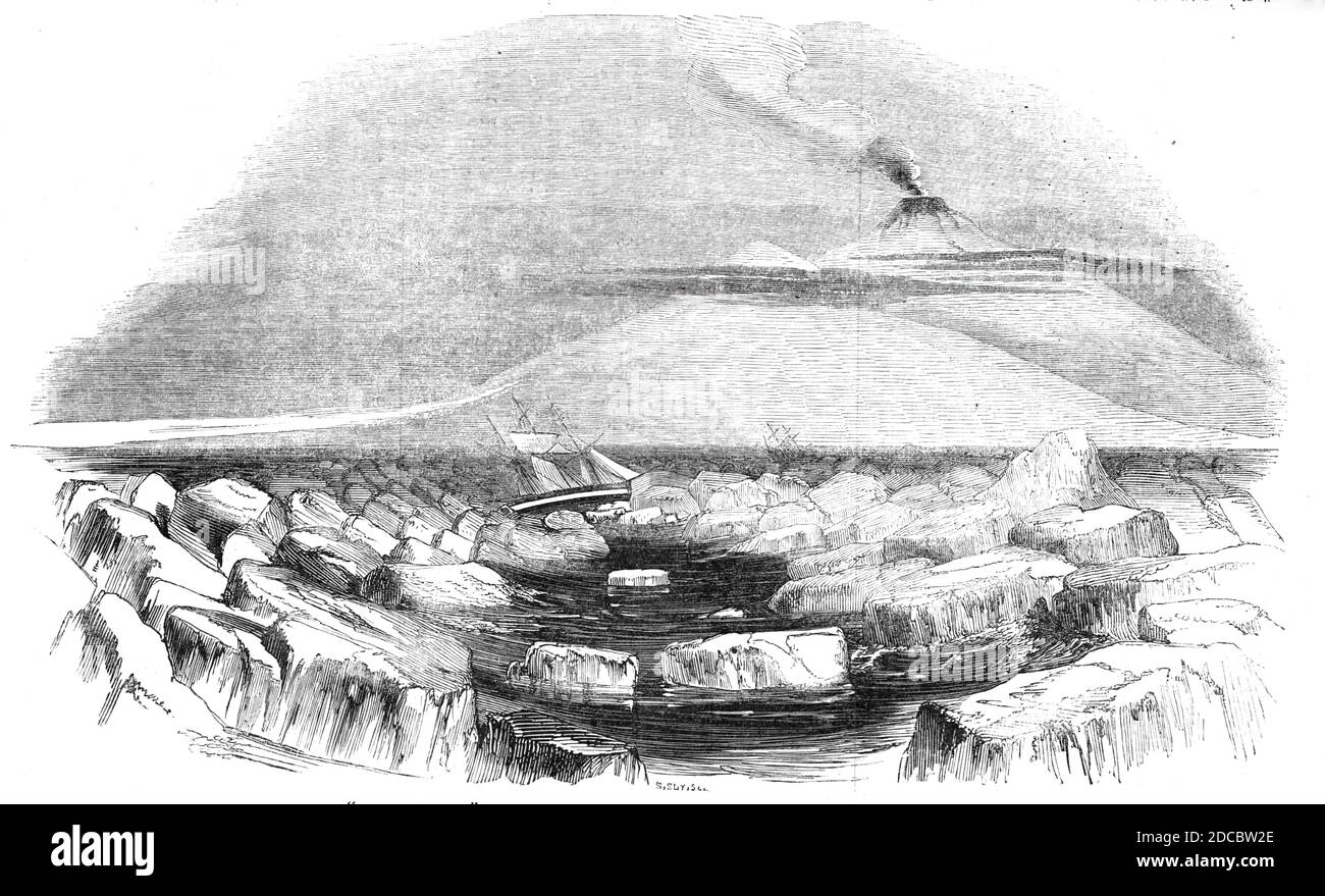 "Victoria Land", nelle regioni del Polar del Sud, scoperto dal Capt. Sir J. C. Ross, 1844. "All'inizio del 1839, il governo britannico... avendo deciso di effettuare una spedizione, al fine di indagare sui fenomeni di magnetismo terrestre in vari paesi lontani, E per perseguire la scoperta geografica marittima nelle alte latitudini meridionali, le navi H.M. Erebus e Terror, commissionate dal capitano Sir James Clark Ross, salpò da Chatham il 29 settembre 1839. Oltre a svolgere le suddette opinioni di spicco, è stato ingiunto Foto Stock