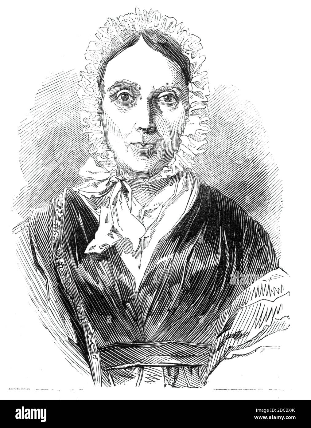 Isabella, sorella di Burns, 1844. Ritratto di Isabella Burns, sorella minore del poeta scozzese Robert Burns. Da "Illustrated London News", 1844, Vol I. Foto Stock