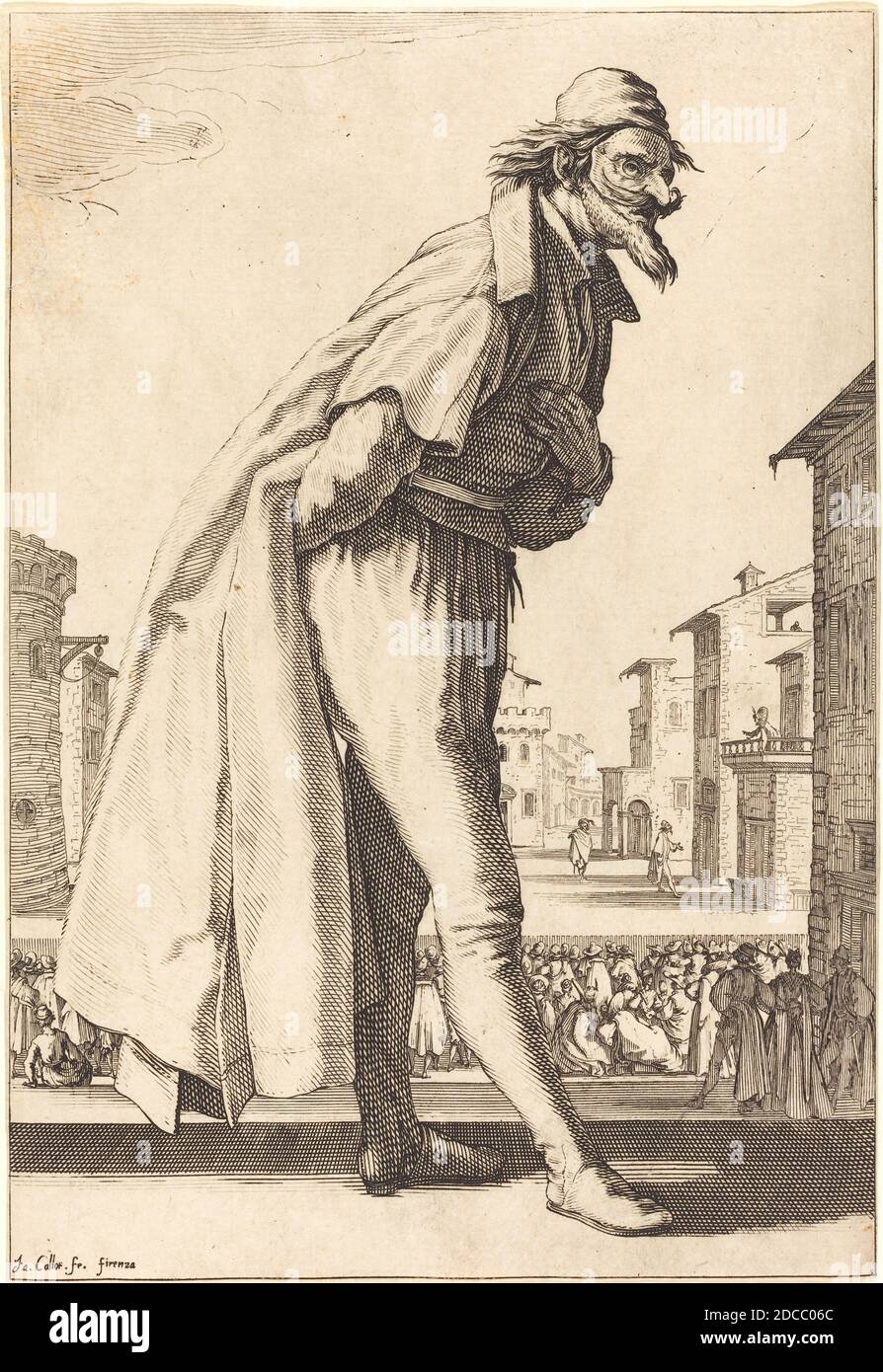 Jacques Callot, (artista), francese, 1592 - 1635, Pantalone, tre Comediani italiani, (serie), 1618/1620, incisione e incisione Foto Stock