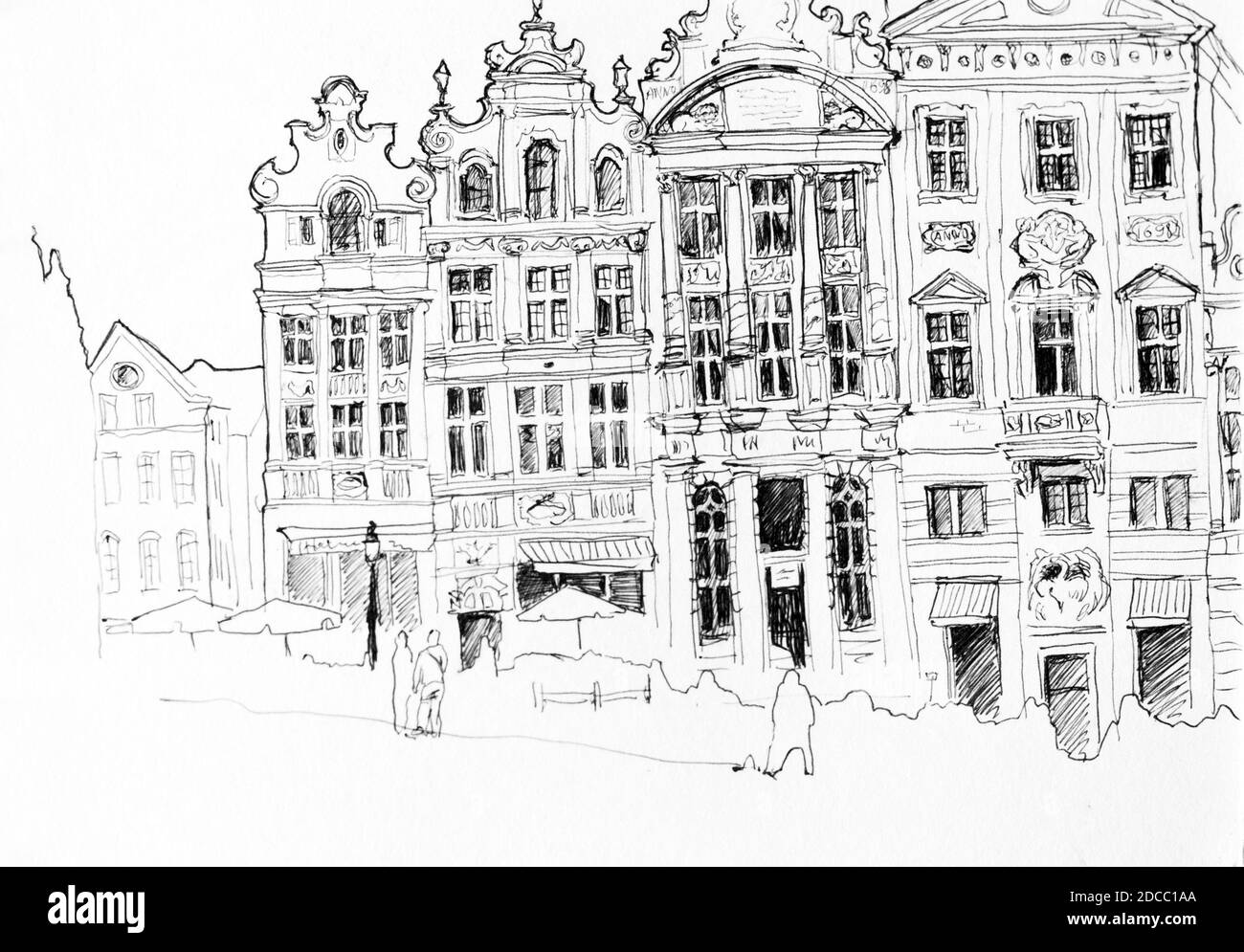 La piazza principale di Bruxelles ha disegnato un disegno architettonico a mano Foto Stock