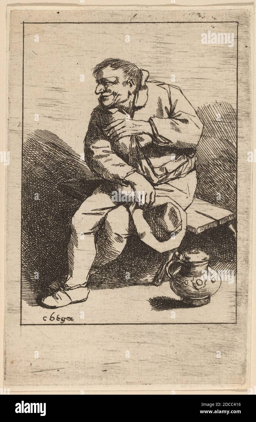 Cornelis Bega, (artista), olandese, 1631/1632 - 1664, seduto uomo con il cappello nella mano destra, incisione Foto Stock