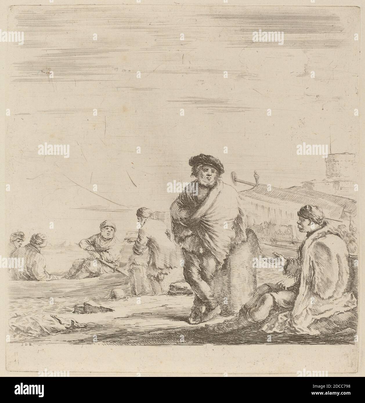 Stefano della Bella, (artista), fiorentino, 1610 - 1664, Sailor in piedi che parla con una Levantina seduta, Quadreria Medicea, vol.3 (1986.50.11-108), (serie), incisione su carta deposta Foto Stock
