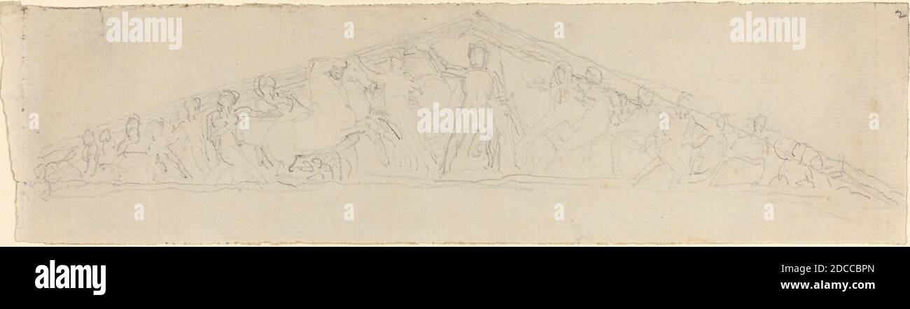 John Flaxman, (artista), British, 1755 - 1826, Study for Reconstruction of West Pediment of the Partenone, in or after 1805, graphite on Lasted paper, Overall: 6.6 x 24.8 cm (2 5/8 x 9 3/4 in Foto Stock