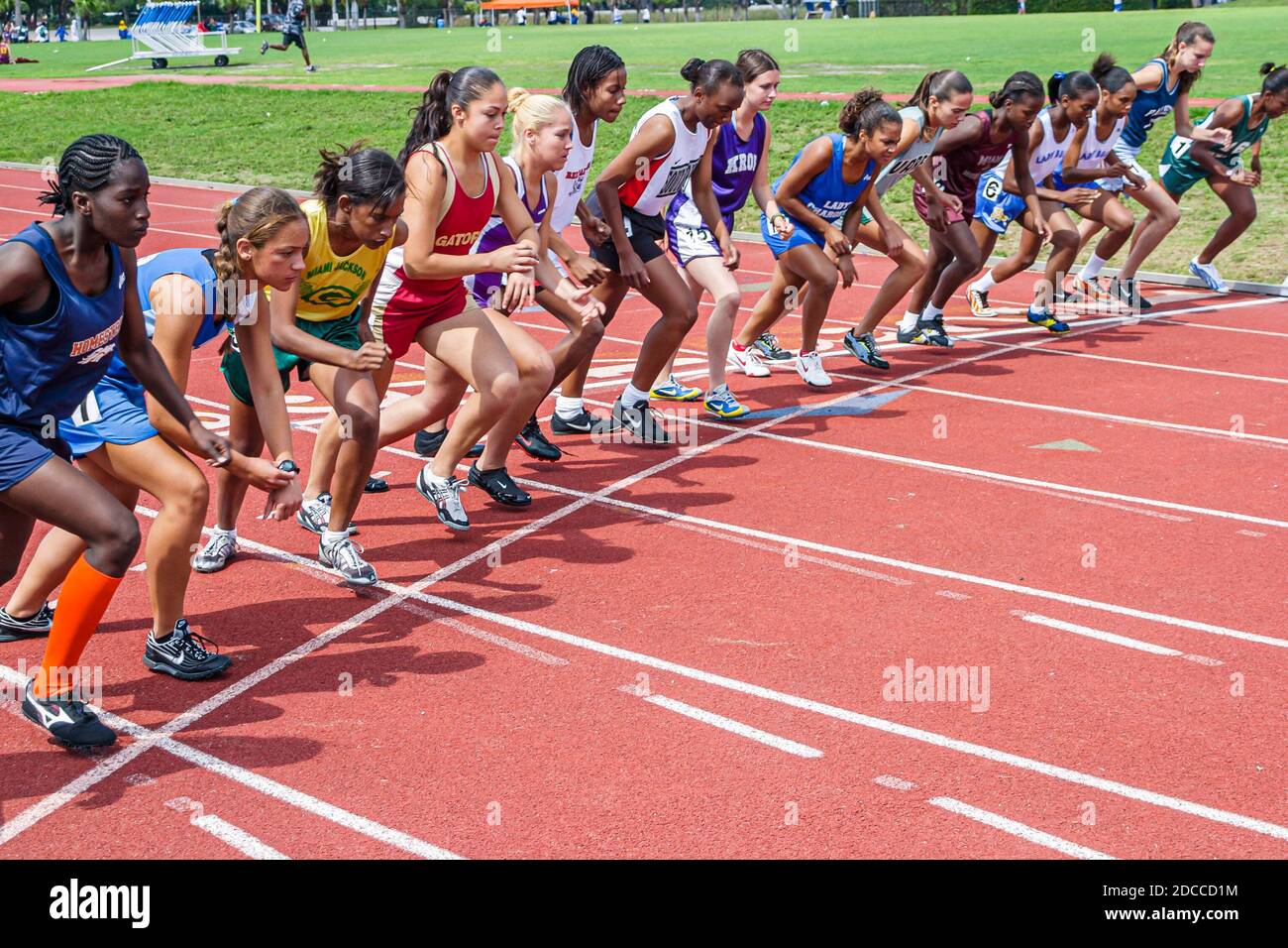 Miami Florida,Tropical Park Greater Miami Athletic Conference Championships,pista & campo studenti studenti concorrenti in competizione,runner RU Foto Stock