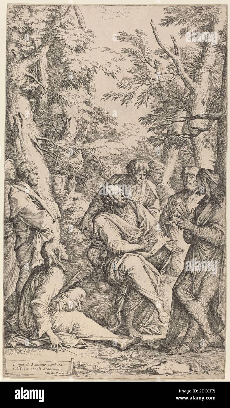 Salvator Rosa, (artista), napoletano, 1615 - 1673, l'Accademia di Platone, incisione Foto Stock