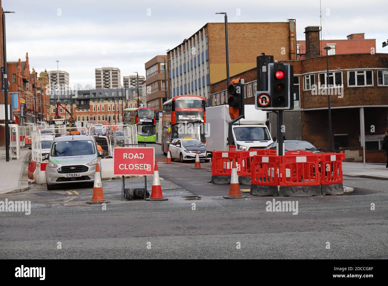 La strada caotica lavora nel centro di Leeds 2020 novembre - Vicolo Vicar Foto Stock