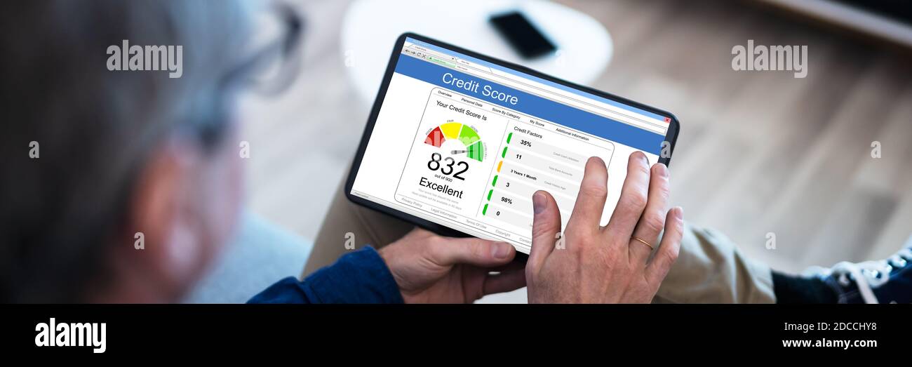 Report del punteggio di credito online. Richiesta di prestito approvata Foto Stock