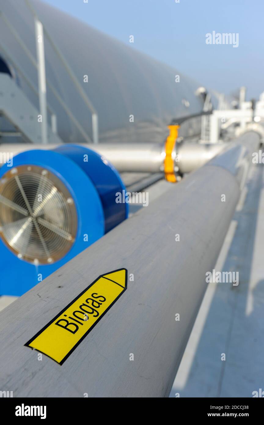 GERMANIA, Amburgo, stabilimento di compost e impianto di biogas , i rifiuti organici vengono fermentati a secco a Biogas e compost , il gas biometano viene fornito alla rete pubblica di gas / DEUTSCHLAND, Amburgo , Kompostwerk und Biogasanlage Buetzberg der Stadtreinigung Hamburg, In einer Trockenfermentation Anlage werden aus Bioabbaellen Biogas und hochwertiger Kompost erzeugt, das Bio-methan gas wird durch Vattenfall in das Gasnetz eingespeist Foto Stock