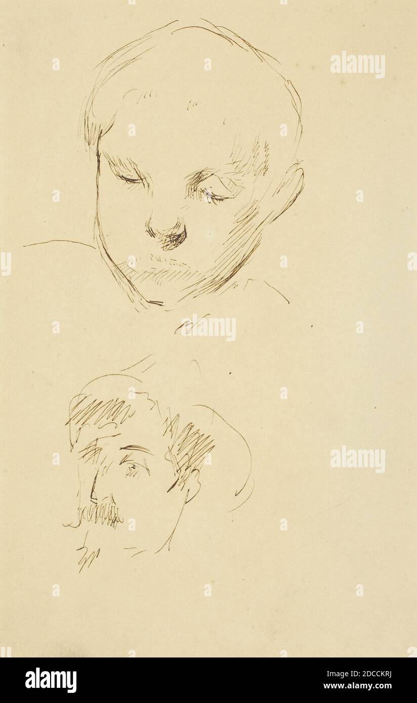 Paul Gauguin, (artista), Francese, 1848 - 1903, Profilo di un ragazzo e autoritratto, Breton Sketchbook, No. 16, (serie), 1884-1888, inchiostro penna e marrone su carta wove, totale: 16.9 x 11.6 cm (6 5/8 x 4 9/16 pollici Foto Stock