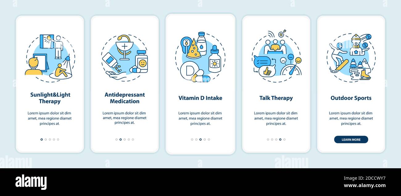 TRATTAMENTO TRISTE onboarding mobile app pagina con concetti Illustrazione Vettoriale