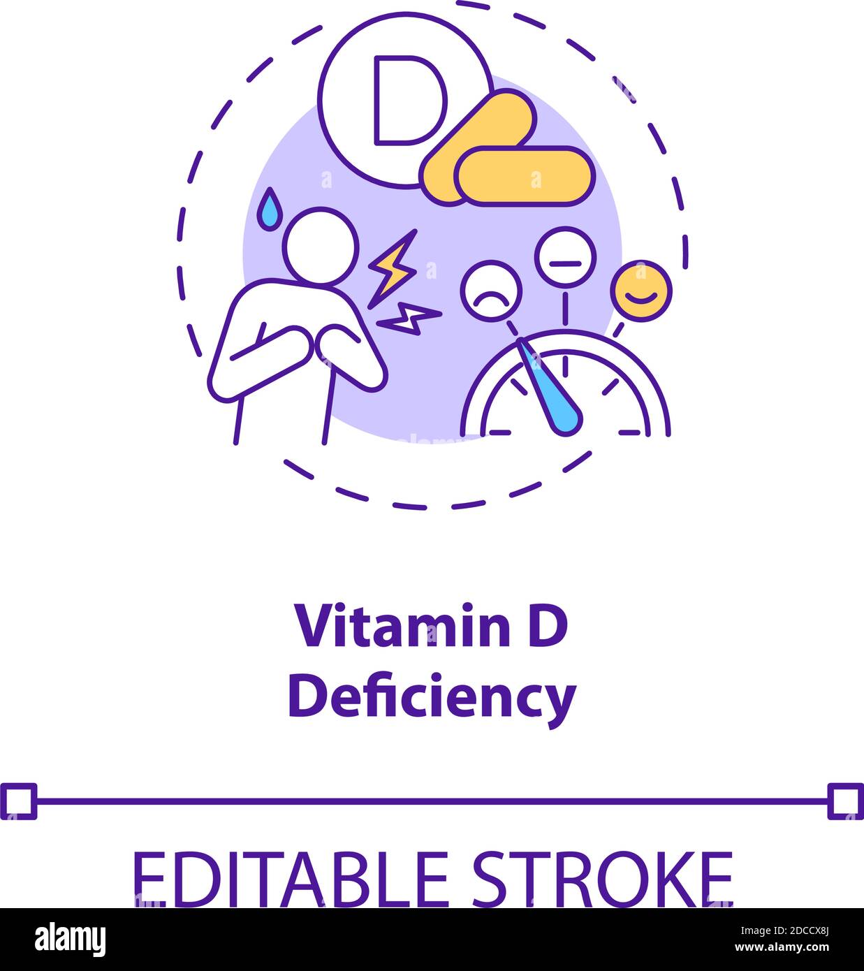 Icona del concetto di carenza di vitamina D. Illustrazione Vettoriale