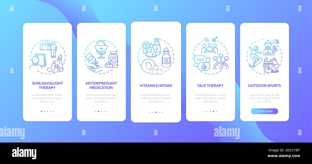 TRATTAMENTO TRISTE onboarding mobile app pagina con concetti Illustrazione Vettoriale