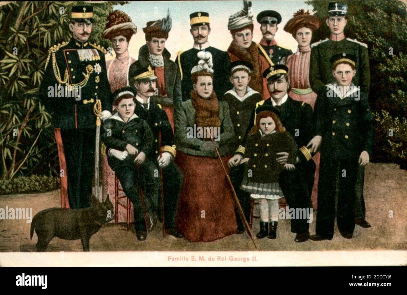 Re Giorgio i di Grecia e la sua cartolina di famiglia. Foto Stock