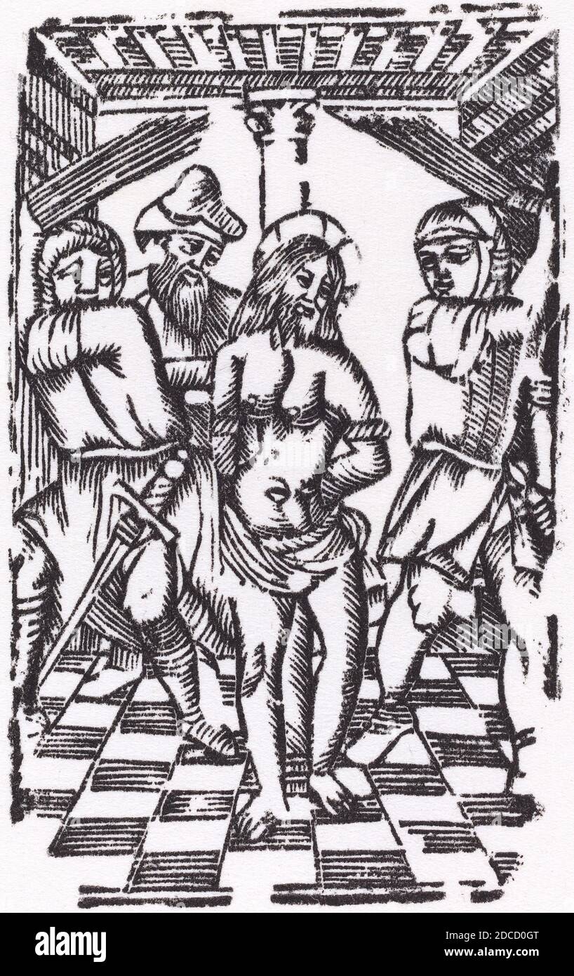 Francese 16 ° secolo, (artista), la Flagellazione, taglio di legno Foto Stock