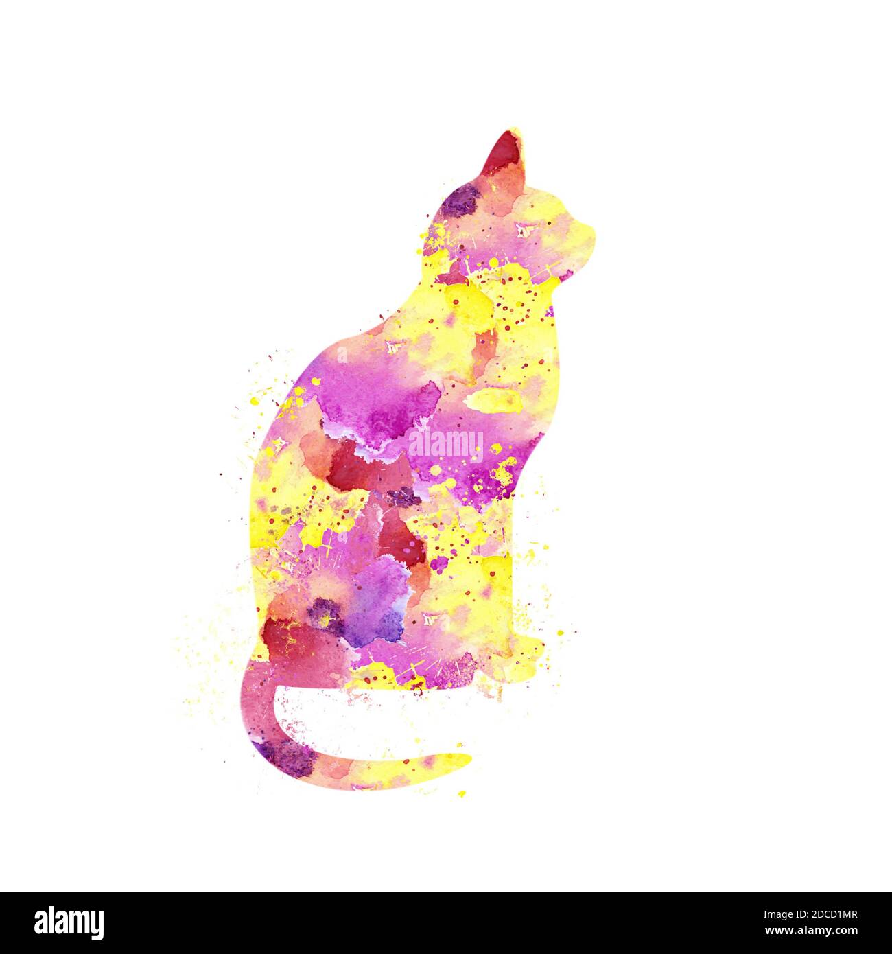 Cat con effetto spruzzi acquerello su sfondo bianco chiaro. Foto Stock