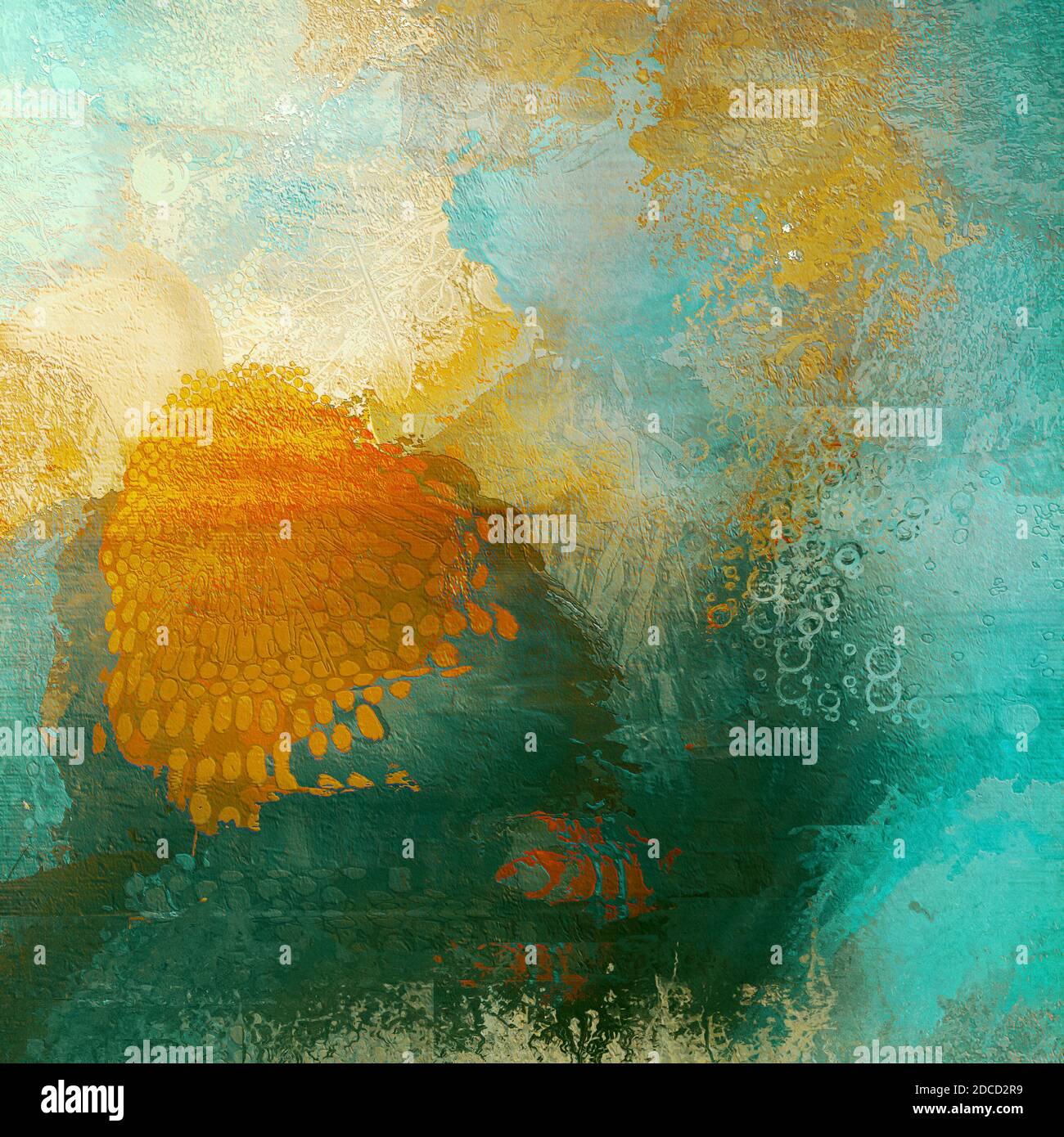 Astratto Sottopedale Paintly Subacquea in Teal e Orange Foto Stock