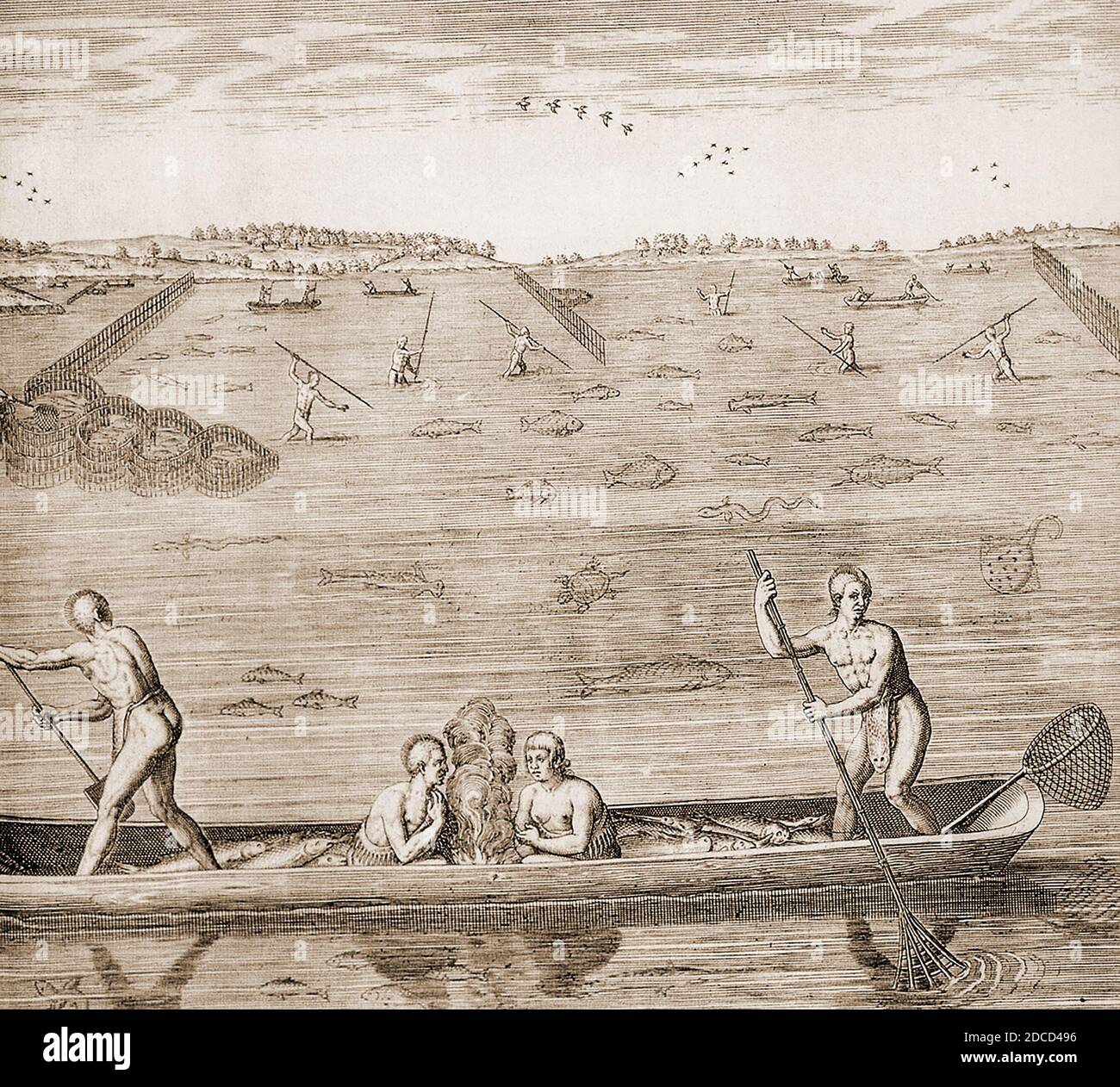 Algonquins SpeaRoyalty Freeishing, 1585 Foto Stock