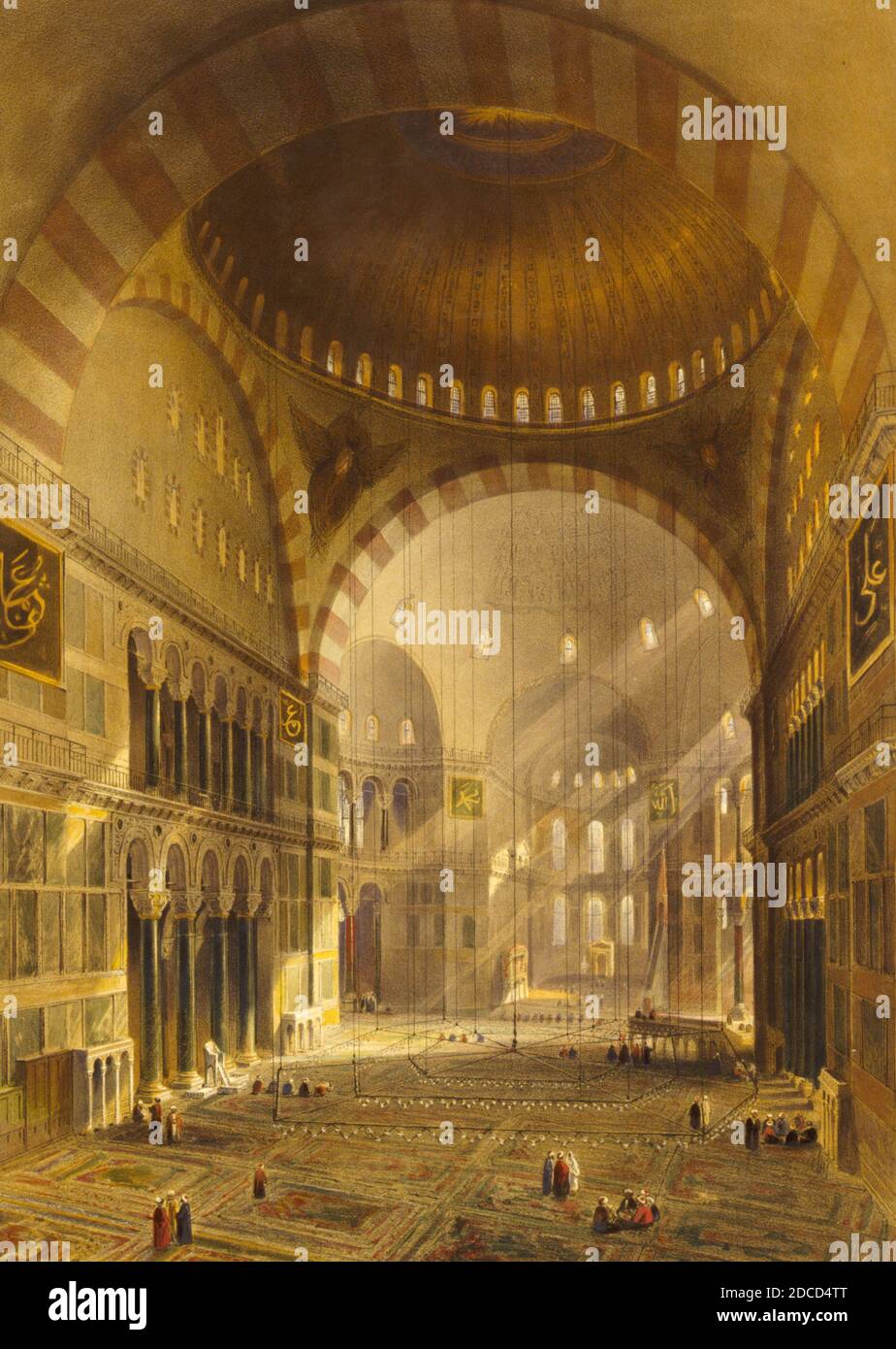Interno di Hagia Sophia, Istanbul, Turchia, 1852 Foto Stock