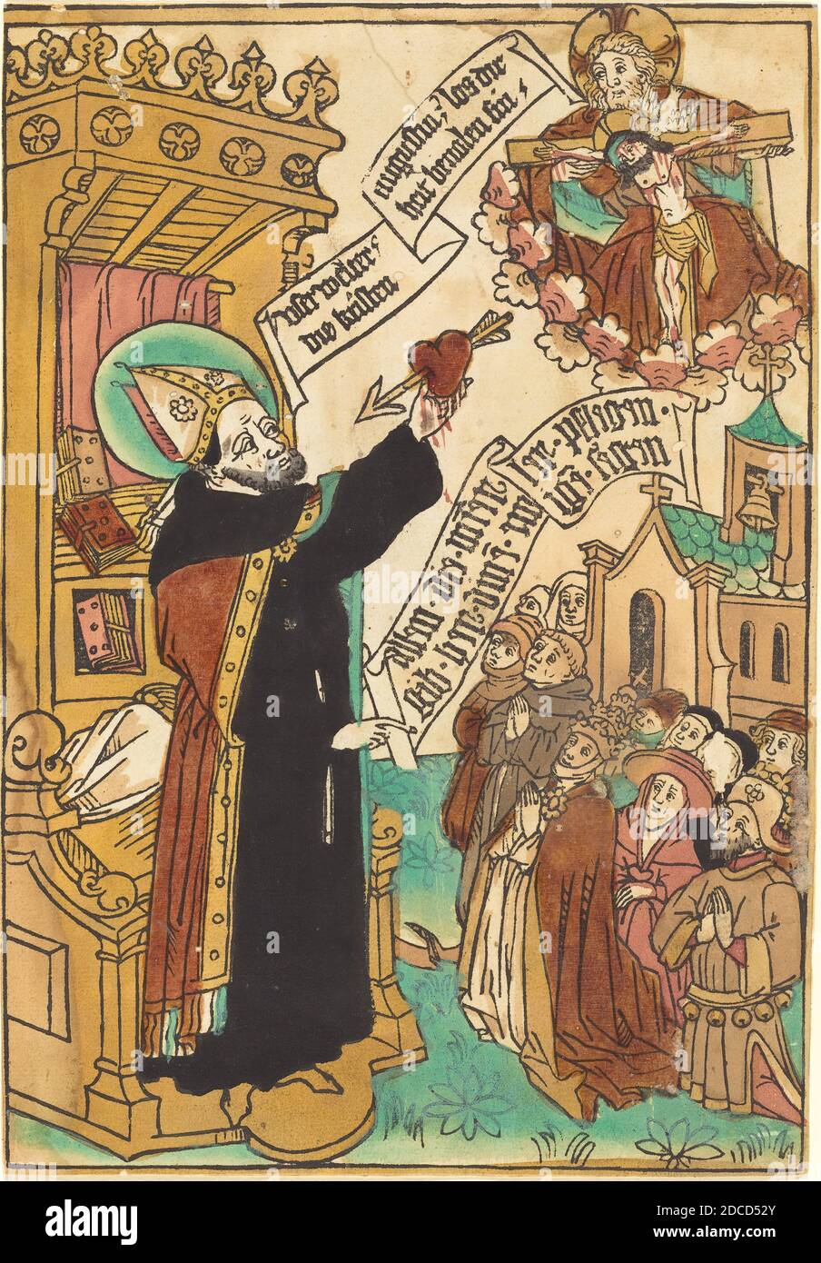 Tedesco 15 ° secolo, (artista), Sant'Agostino, 1450/1460, in legno, colorato a mano in nero, marrone, ocra, verde, marrone, rosso mattone, e malva Foto Stock