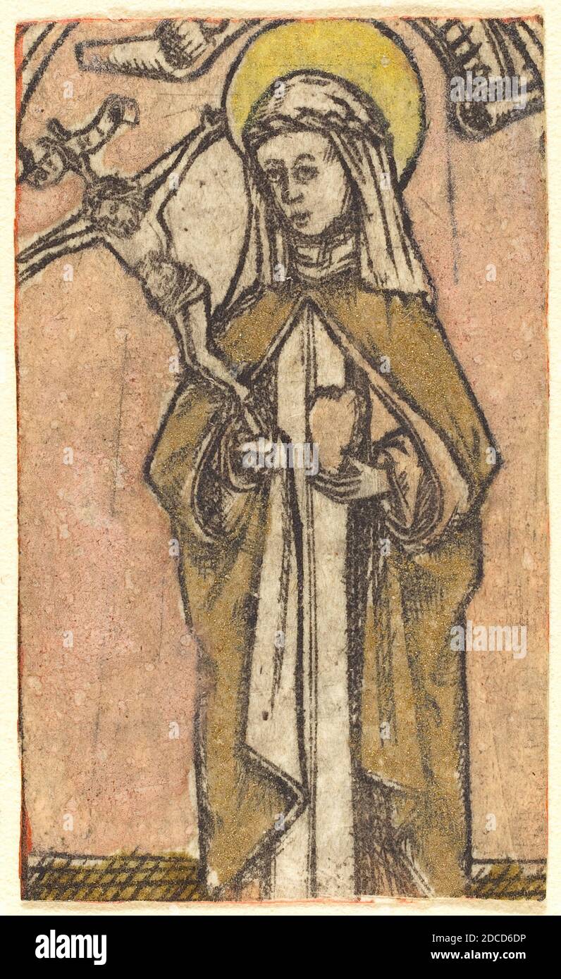 Tedesco 15 ° secolo, (artista), Santa Brigitta?, c.. 1460/1470, incisione, colorata a mano Foto Stock