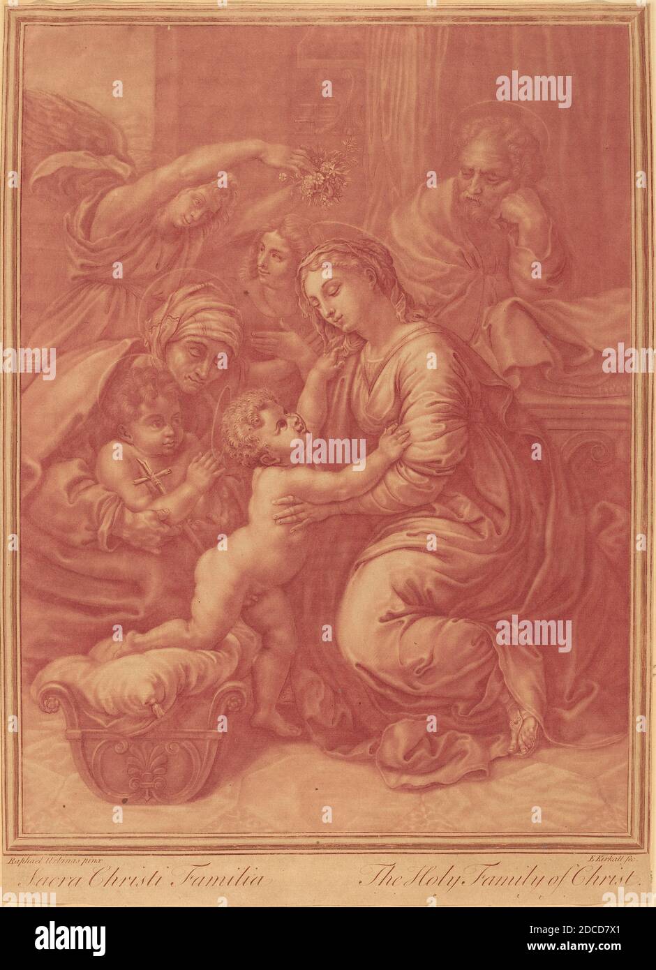 Elisha Kirkall, (artista), inglese, c.. 1682 - 1742, Raphael, (artista dopo), Marchigiano, 1483 - 1520, la Sacra Famiglia, inizio XVIII secolo, mezzotint stampato in sanguina Foto Stock