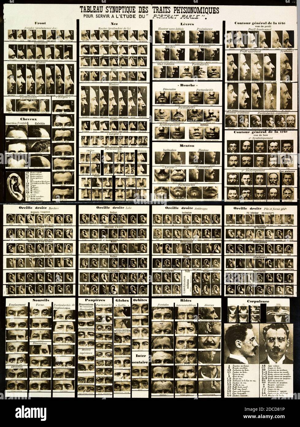 Alphonse Bertillon, classificazione antropometrica, 1909 Foto Stock