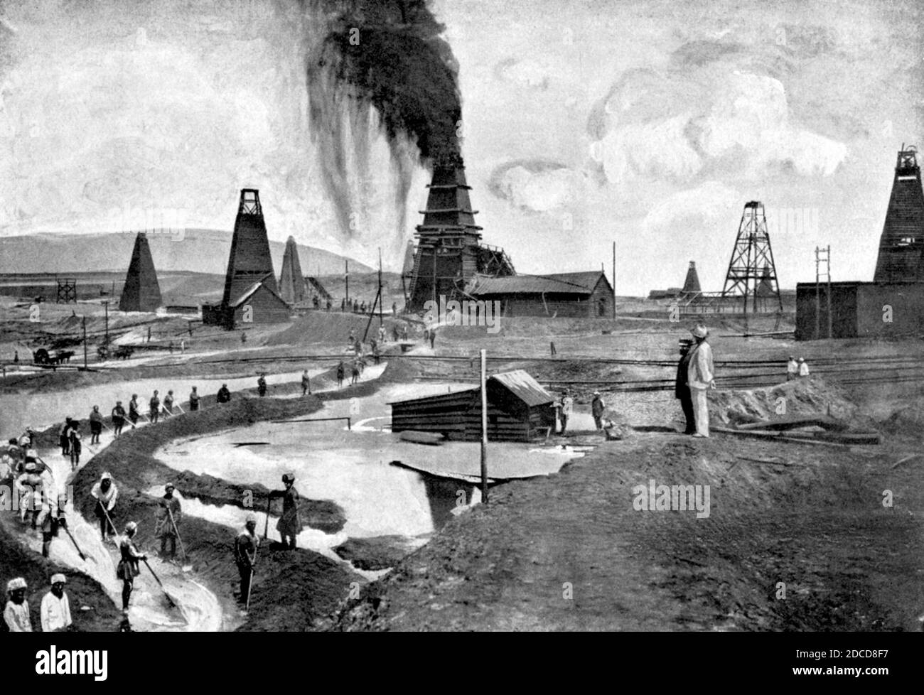 Pozzi di petrolio, Azerbaigian, 1909 Foto Stock