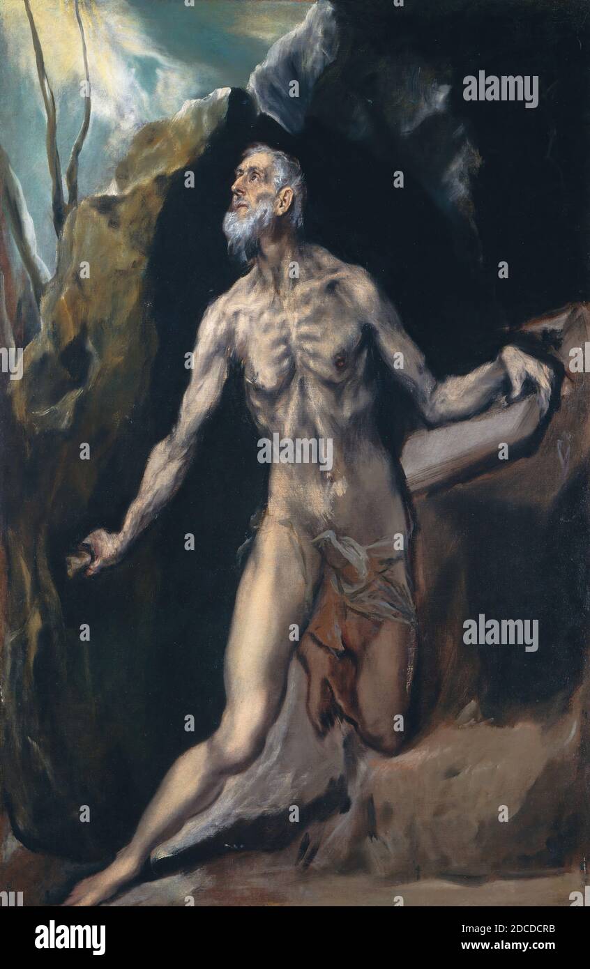 El Greco, (pittore), Greco, 1541 - 1614, San Girolamo, c.. 1610/1614, olio su tela, totale: 168 x 110.5 cm (66 1/8 x 43 1/2 pollici), incorniciato: 194.3 x 137.2 x 6.4 cm (76 1/2 x 54 x 2 1/2 pollici Foto Stock