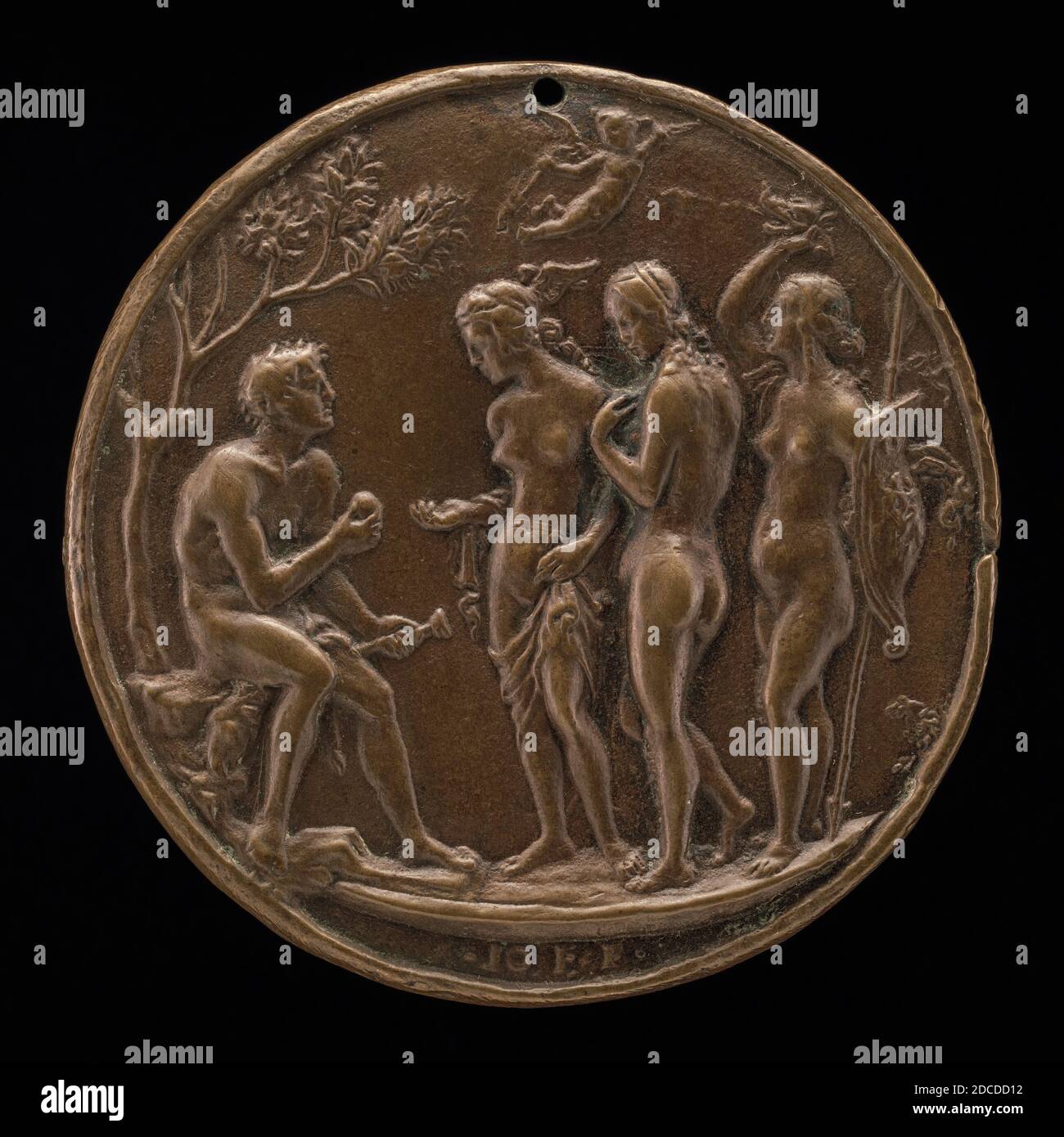 Master io.F.F., (artista), Bolognese, attivo 1468/1484, il Giudizio di Parigi, seconda metà XV secolo, patina bronzea/marrone medio, totale (diametro): 5.7 cm (2 1/4 in.), peso lordo: 40.29 gr (0.089 lb Foto Stock