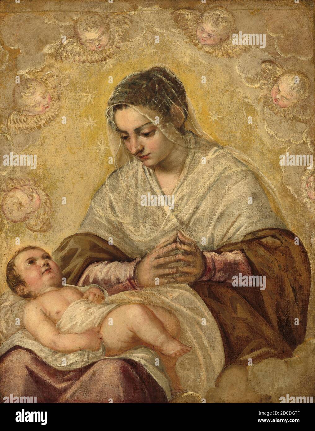Jacopo Tintoretto, (pittore), Veneziano, 1518 o 1519 - 1594, italiano XVI secolo, (pittore), la Madonna delle Stelle, c.. 1575/1585, olio su tela, totale: 92.7 x 72.7 cm (36 1/2 x 28 5/8 in.), incorniciato: 118.4 x 99 x 8.8 cm (46 5/8 x 39 x 3 7/16 in Foto Stock