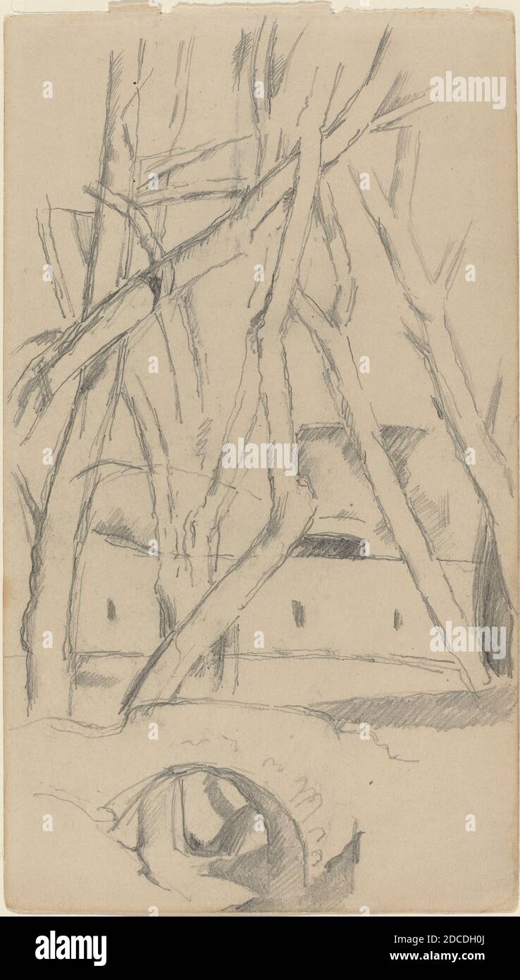 Paul Cézanne, (artista), francese, 1839 - 1906, The Little Bridge, c.. 1880, grafite, totale: 21.8 x 12.5 cm (8 9/16 x 4 15/16 pollici Foto Stock