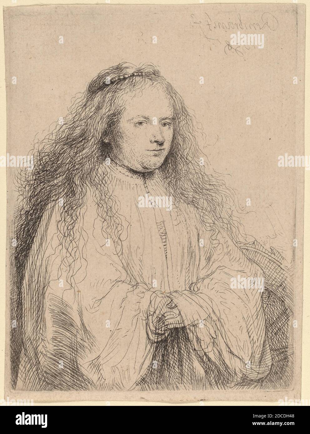 Rembrandt van Rijn, (artista), olandese, 1606 - 1669, la piccola sposa ebraica (Saskia come Santa Caterina), 1638, incisione, con tocchi di secco Foto Stock