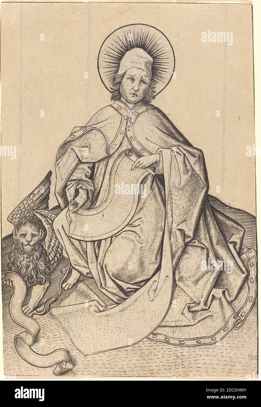 Master E.S., (artista), tedesco, attivo c. 1450 - attivo 1467, San Marco, c.. 1460/1465, incisione Foto Stock