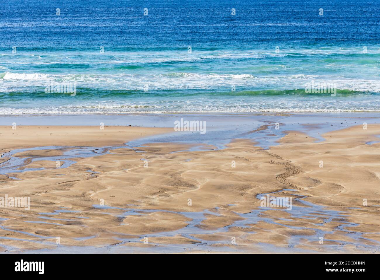 Schema di sabbia astratto sulla spiaggia di Cliff Beach, Isola di Lewis, Ebridi esterne, Scozia Foto Stock