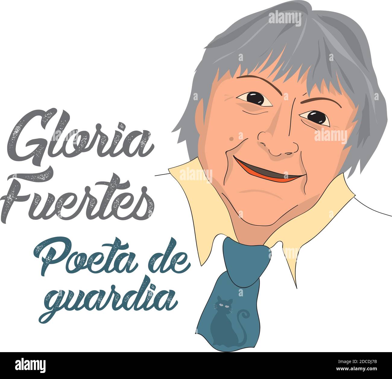 Gloria Fuertes, il poeta, un vettore lineare illustrazione di un ritratto dello scrittore spagnolo, nel suo centesimo anniversario del suo compleanno Illustrazione Vettoriale